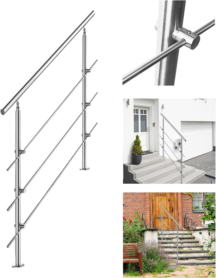 Tubiaz Edelstahl Handlauf Treppengeländer Geländer für Treppen Brüstung Balkon 80CM mit 3 Querstrebe