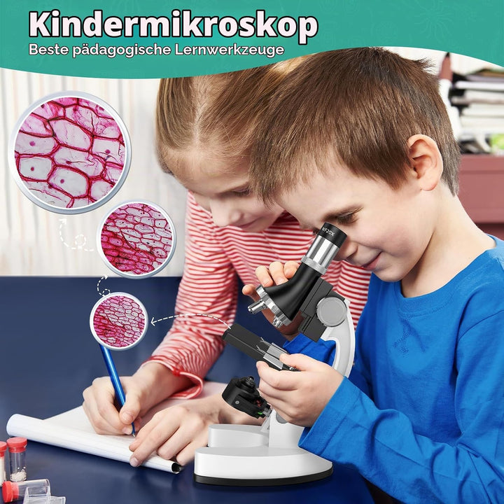 USCAMEL 1200X Mikroskop für Kinder und Studenten - Mit Präparierten Objektträgern, Metallkörper, LED