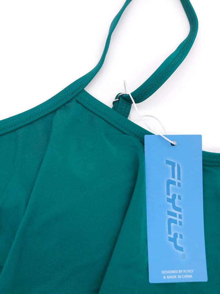 FLYILY Damen Zwei Stücke Tankini Rüschen Volant Geschichtet Bademode mit Boy Legs Shorts Rüschen Gro