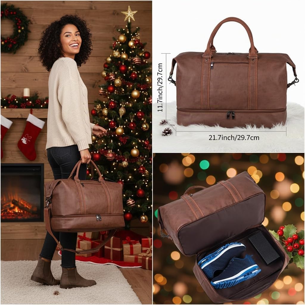 Reisetasche für die Nacht, Segeltuch, Leder, übergrosse Wochenendtasche, grosse Handgepäcktasche, Re