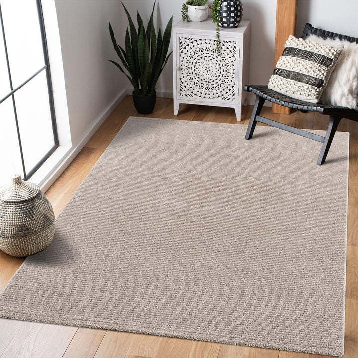 payé Teppich Wohnzimmer - Beige - 80x150cm - Meliert Muster - Einfarbig - Hoch Tief Effekt - Kurzflo