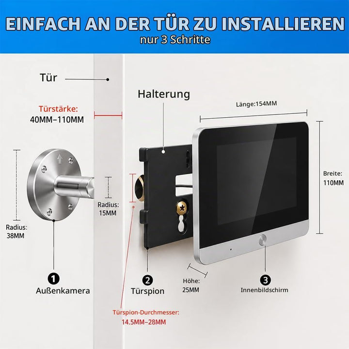 TKSTAR Türspion Überwachungs-Kamera Funk WLAN WiFi Handyübertragung mit APP Handy Aufzeichnung + Bew