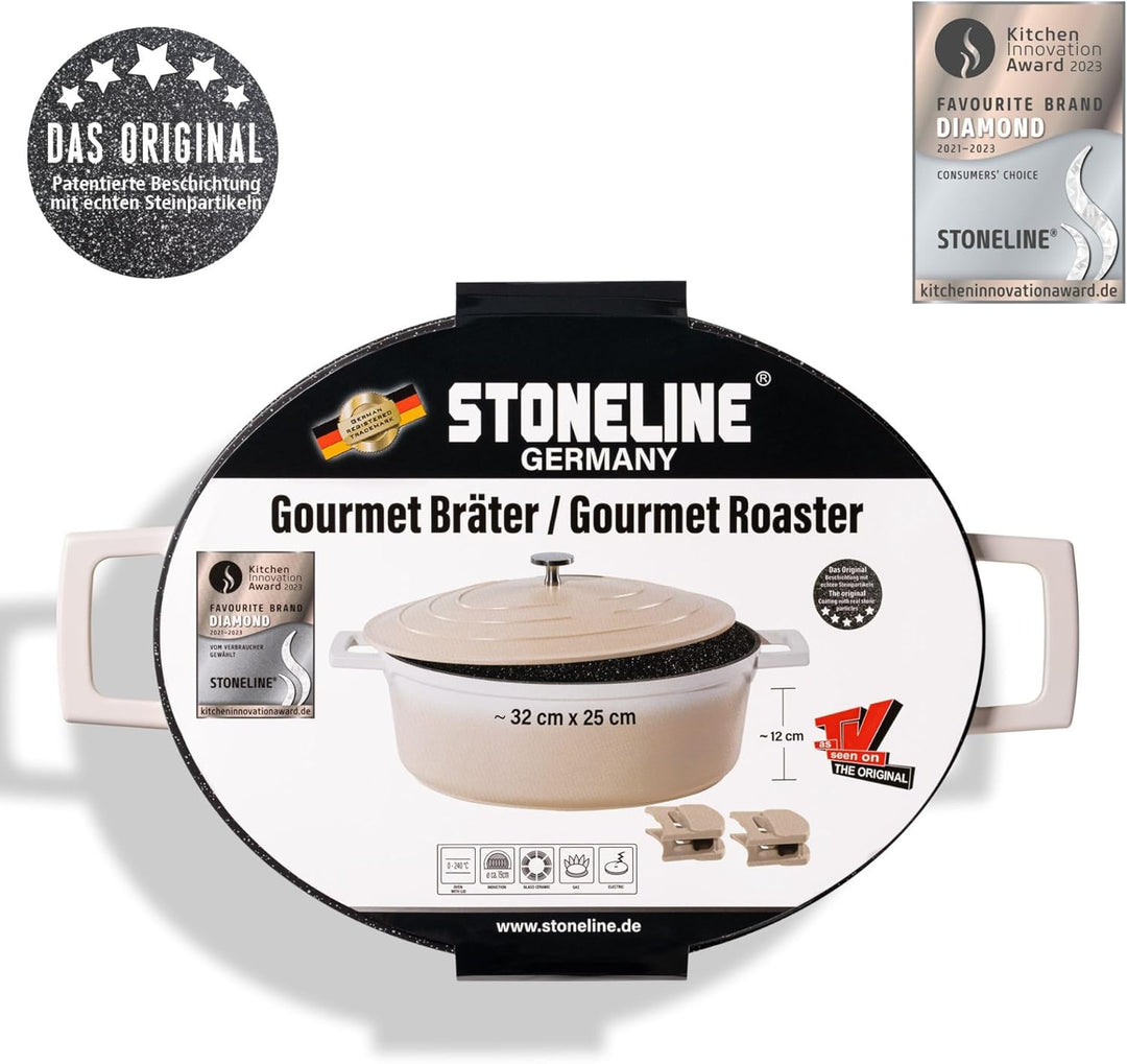 STONELINE Bräter Induktion 32 cm, 6,6 L, Bräter mit Deckel, Aluguss beschichteter Topf mit echten St
