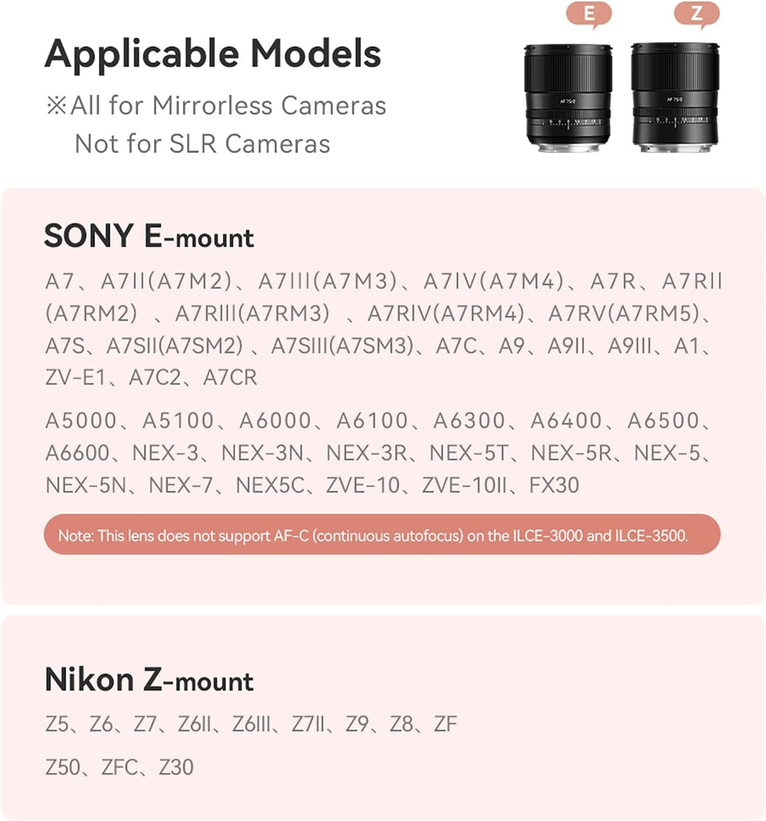 TTARTISAN 75mm F2.0 Kameraobjektiv für Sony E Mount Autofokus Vollformat Portrait objektiv