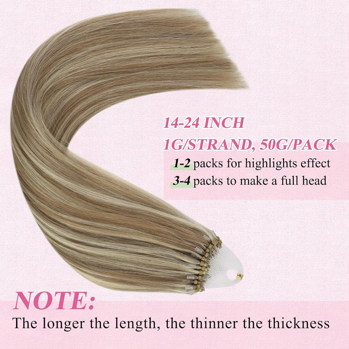 YoungSee Microring Extensions Echthaar Braun Blond 55cm Microring Hair Extensions Blond Microring Ex