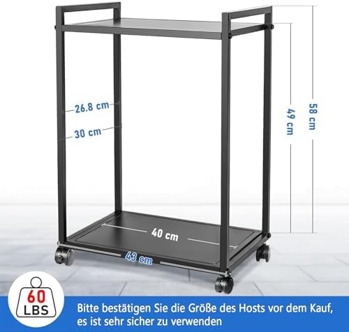 Whchiy PC Ständer, 2 Schicht Mobiler CPU Ständer Universal Computer Ständer mit Rollen für Schreibti