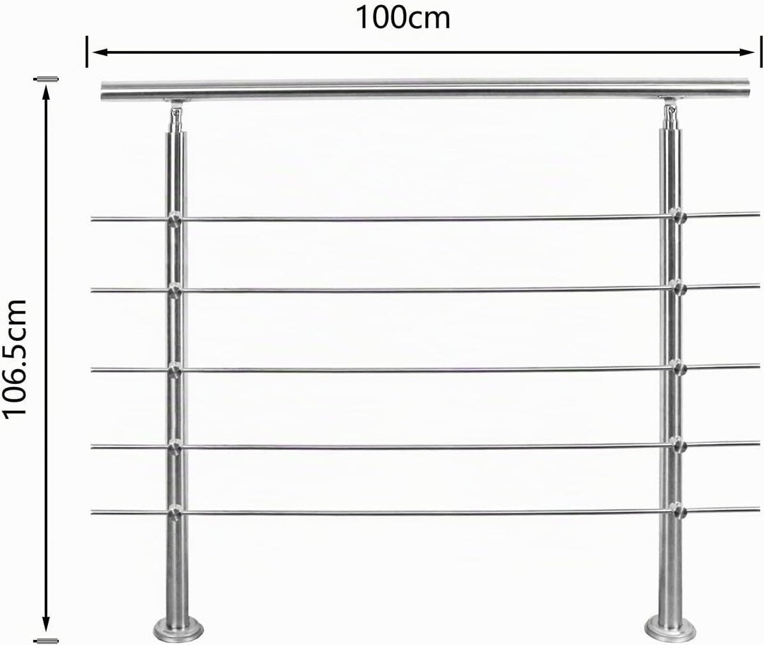 Geländer 100cm Treppengeländer mit 5 Querstreben Ø 42mm Edelstahl Handlauf für Innen und Aussen geei