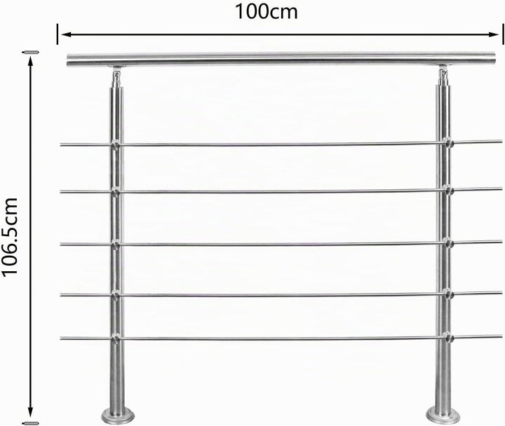 Geländer 100cm Treppengeländer mit 5 Querstreben Ø 42mm Edelstahl Handlauf für Innen und Aussen geei