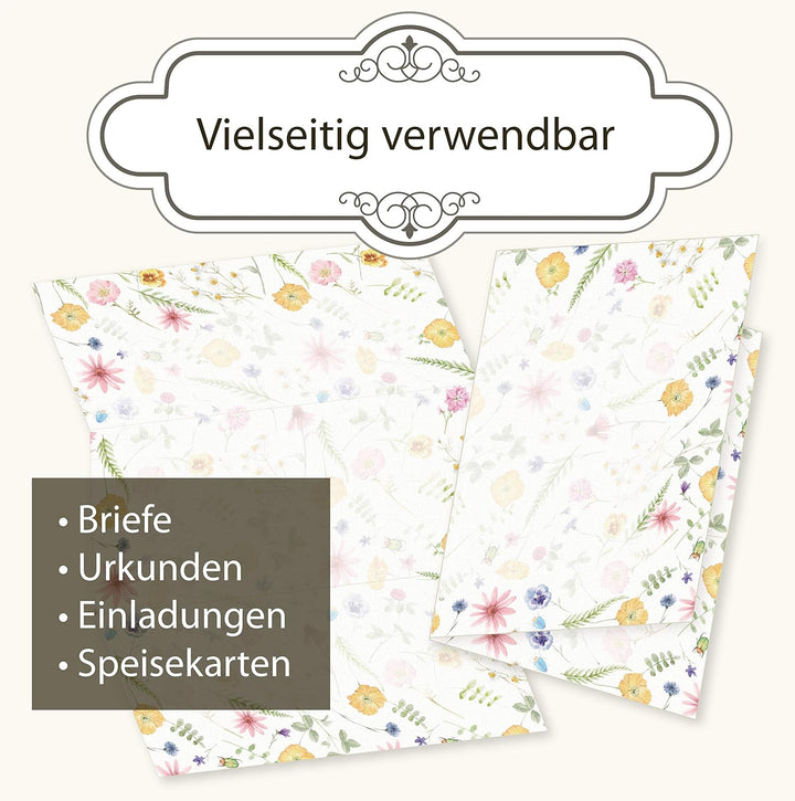 Flora Bianca Briefpapier mit Umschlag Set Vintage Blumen 100 Sets Papier DIN A4 beidseitig floral Na