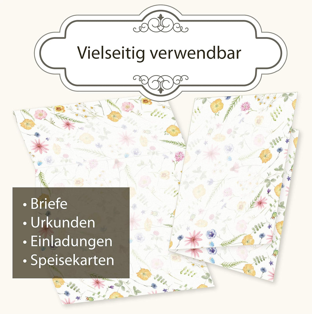 Flora Bianca Briefpapier mit Umschlag Set Vintage Blumen 250 Sets Papier DIN A4 beidseitig floral Na