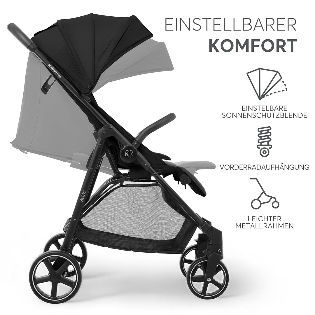 KikkaBoo ALEXA Leichter Buggy von Geburt bis 22 kg, Einhand-Faltmechanismus, Verstellbare Rückenlehn