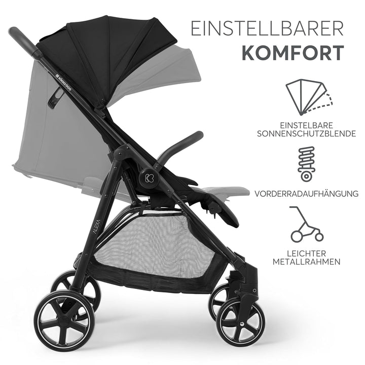 KikkaBoo ALEXA Leichter Buggy von Geburt bis 22 kg, Einhand-Faltmechanismus, Verstellbare Rückenlehn
