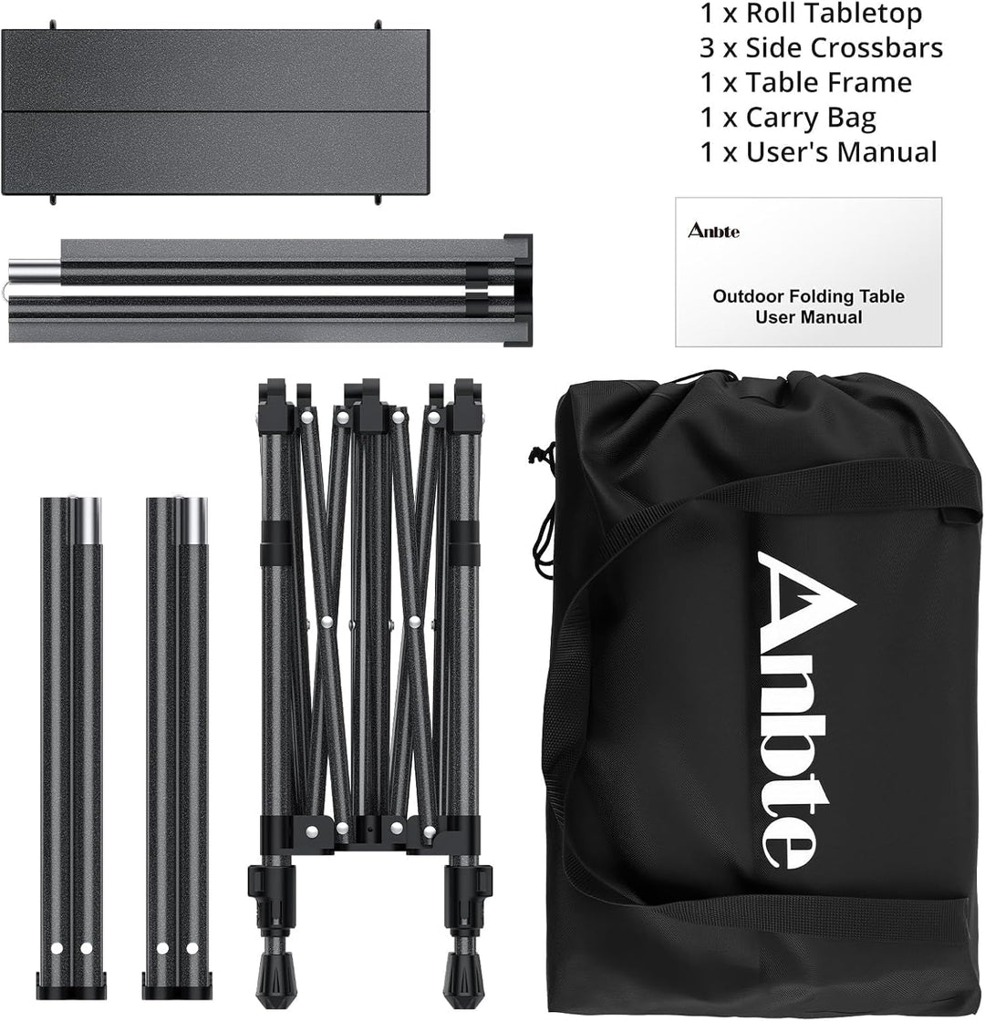 Anbte Campingtisch Klapptisch 67x58cm(LxB) Aluminium Aufrollbare Tischplatte mit 2 Höhen 44/70cm X-F