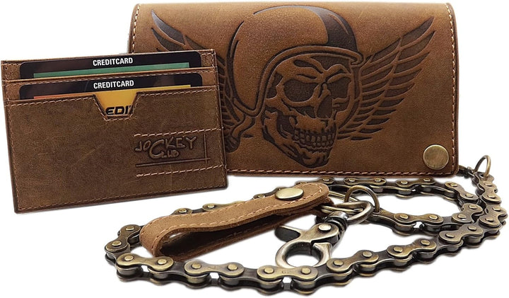 myledershop Echt Büffel-Vollleder Querformat Bikerbörse/Geldbörse/Geldbeutel/Portemonnaie mit Metall