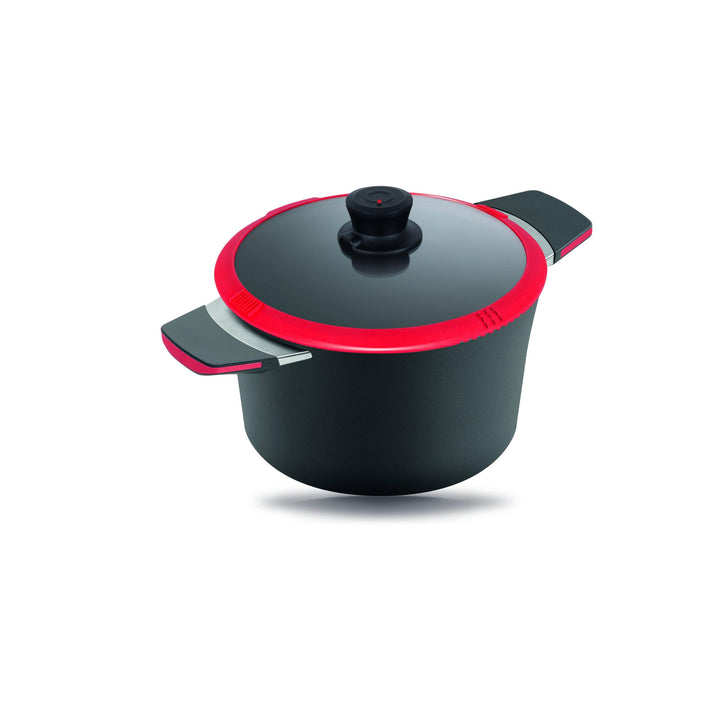 Guss-Kochtopf 2.5l/4.0l Volumen, 20/24cm, fettfrei (Rot, 24cm Ceran/Gas mit Glasdeckel) 24cm Ceran/G