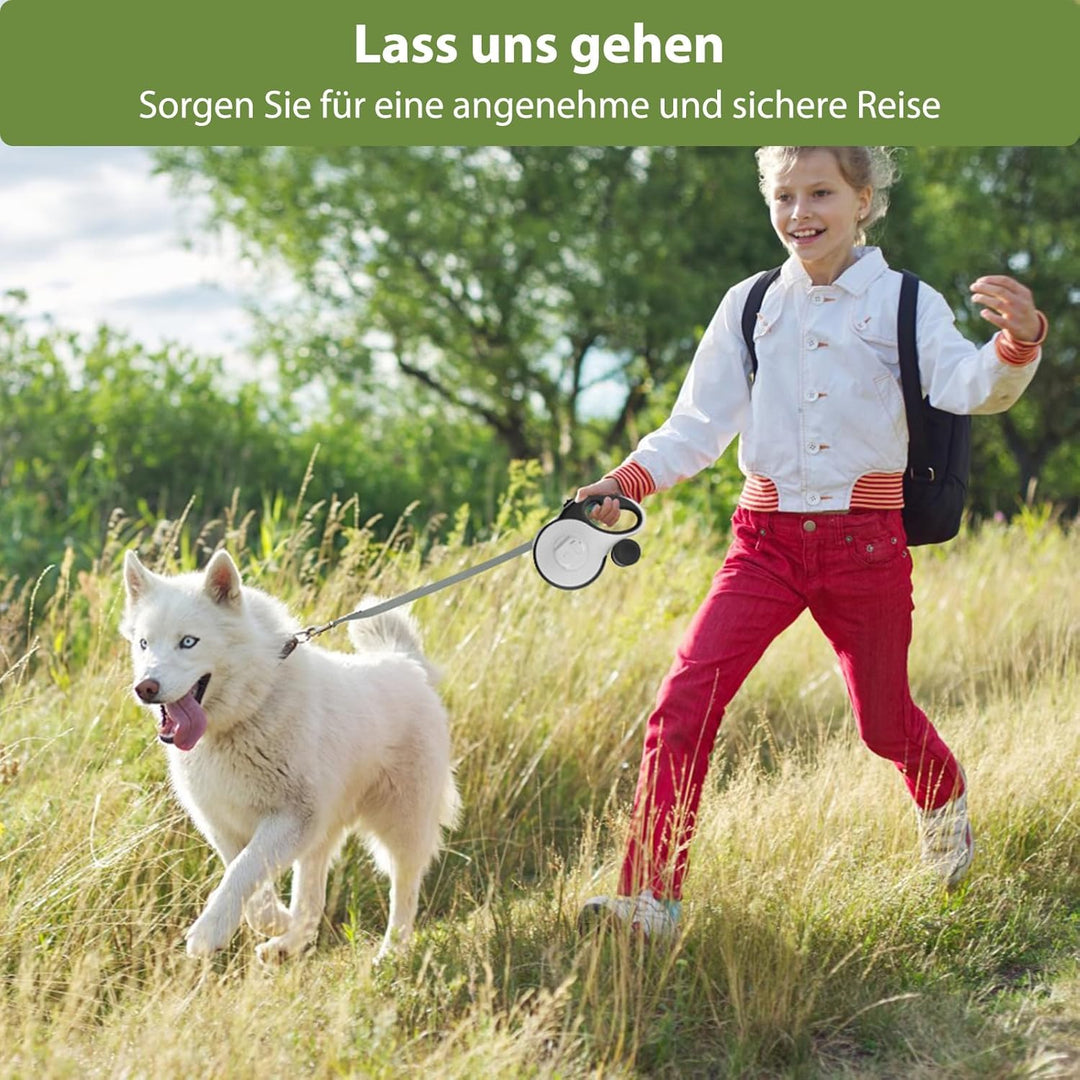 Hundeleine 8M - Hunde Leine Rollleine mit LED-Licht und Kottaschenhalter, Verknotungsfrei Leine, Sch