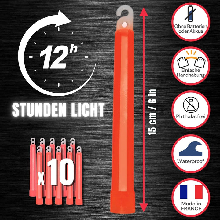 Cyalume SnapLight Knicklichter in Rot (10-er Pack) - 15 cm Glow Sticks mit Haken am Ende - ultra hel