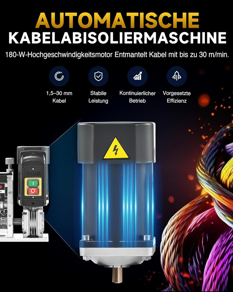 CREWORKS Elektrische Kabelabisoliermaschine 180W für 1,5-30 mm Kupferdrähte, Automatische Kabel Abis