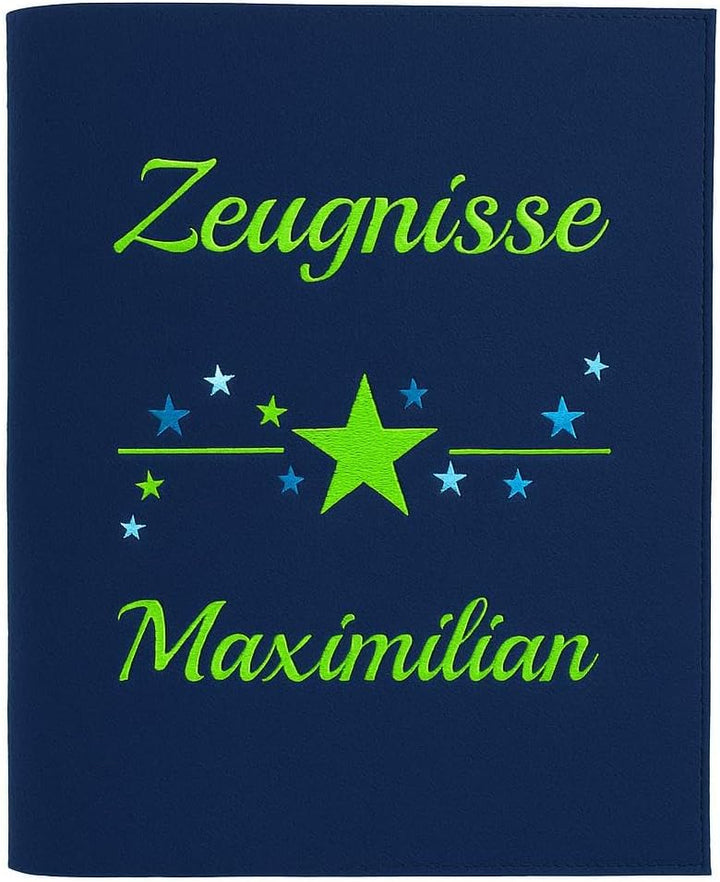 Generisch Personalisierte Zeugnismappe A4 aus Filz | Sternchen| hochwertig Bestickt | Schulkind | Ge