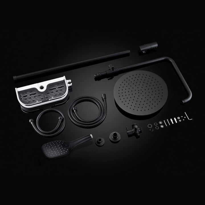 Görbach Duschsystem Duschset ohne Duscharmatur Regendusche Überkopfbrauseset matt schwarz (D30MB+Abl