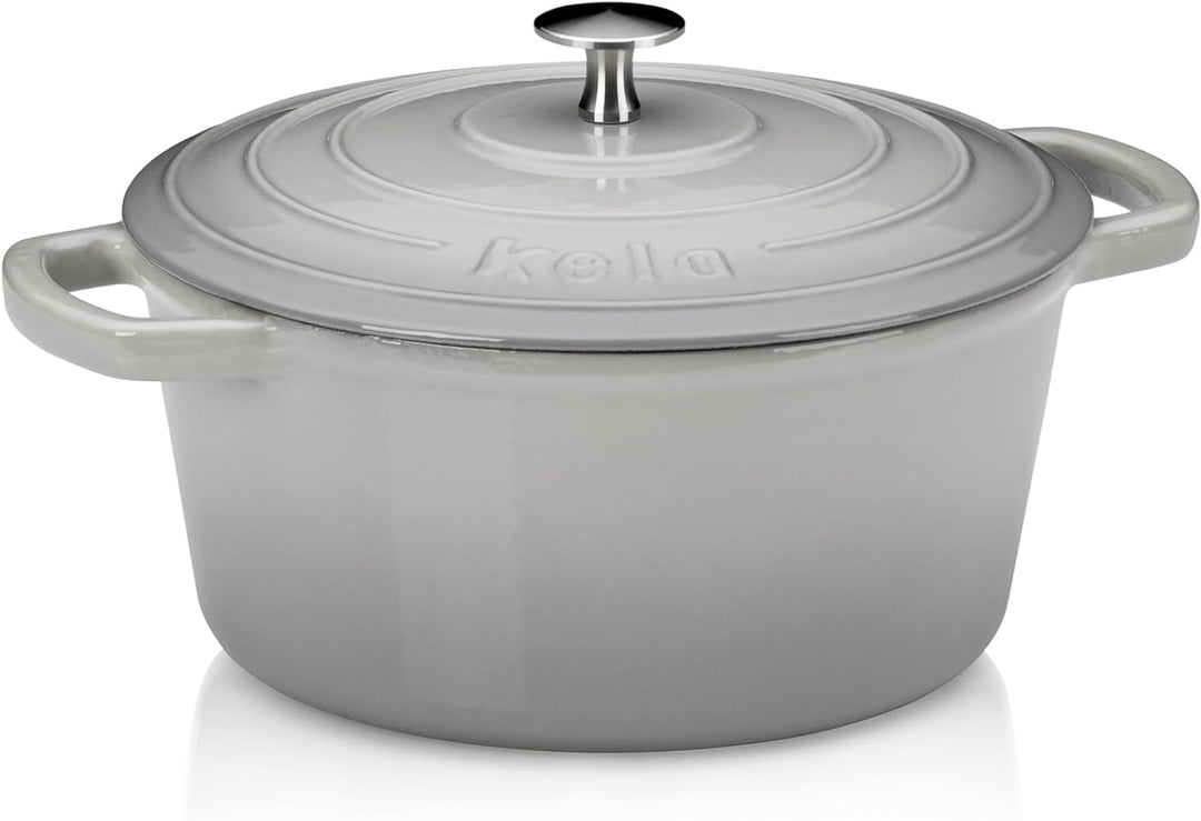 kela Bräter Calido, Ø 24 cm, 3,8 L, Gusseisen, hellgrau, rund, Allherdboden, emailliert, hitzebestän