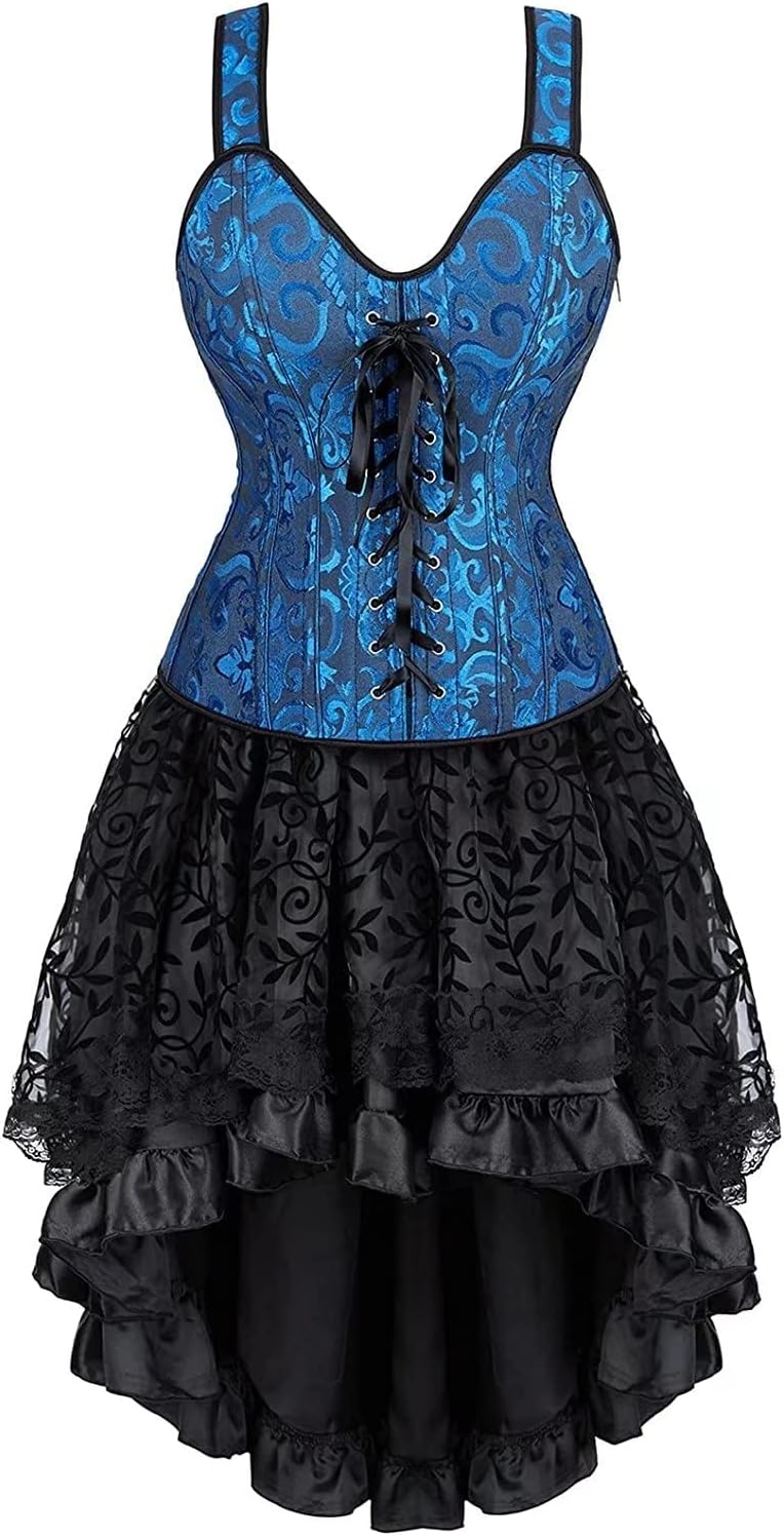 Jutrisujo korsett damen kleid corset dress corsage vollbrust burlesque schwarz XXS Blue6806, XXS Blu