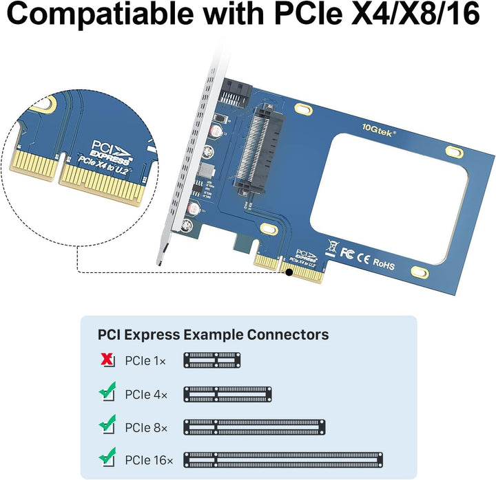 U.2 SFF-8639 auf PCIe Adapter, PCIe 3.0 X4 Erweiterungskarte für 2.5’’ U.2 NVMe SSD or 2.5" SATA SSD