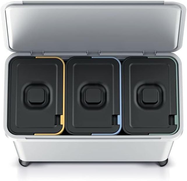 BirnePower Mülleimer 3er Set 3x 10L Müllbehälter Abfalleimer 30L Mülltrennsystem Müllsammler Set Ein