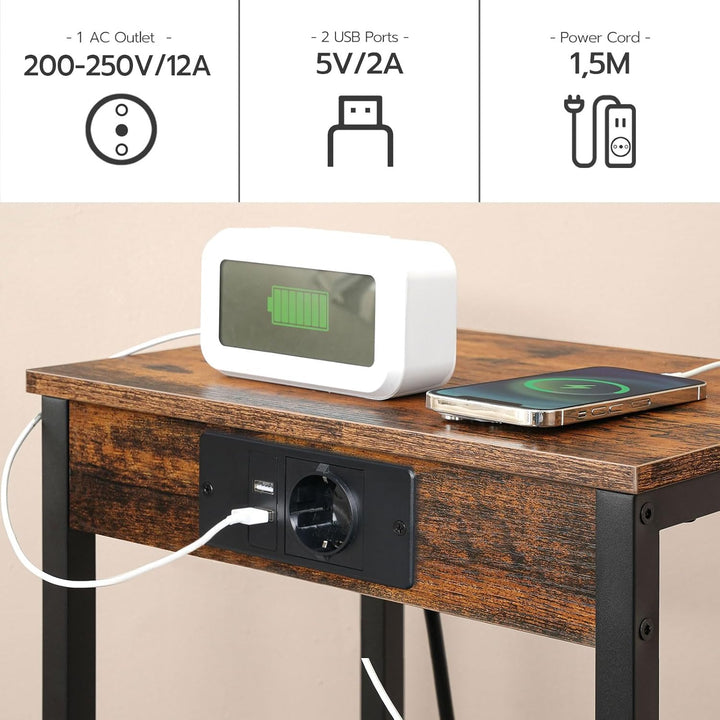 HOOBRO Beistelltisch mit Ladestation, Telefontisch mit 3 Ebenen, Kleiner Nachttisch, Sofatisch für W