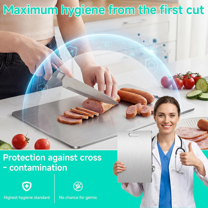 3 Stück Titan Schneidebrett Edelstahl Schneidebrett Set, Titanium Cutting Board Mit Schwamm und Spar