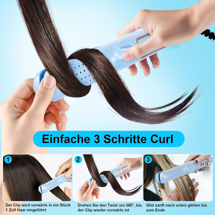 2-in-1 Haarglätter und Lockenstab mit Kaltluft, 5 Temperaturstufen (140-220°C), Blow-Funktion für Sc