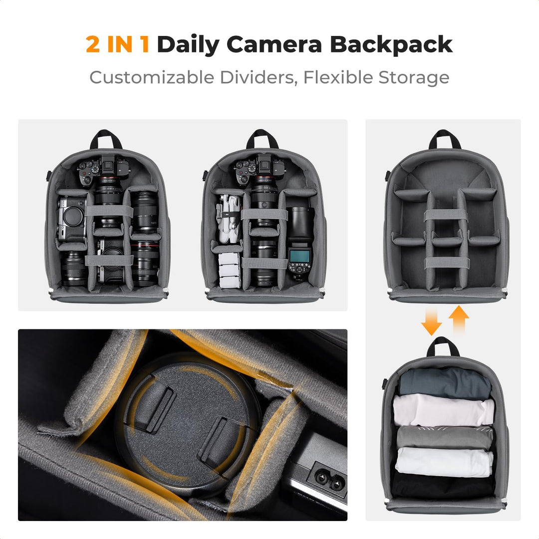 K&amp;F CONCEPT Kamerarucksack Fotorucksack Kompakt &amp; Leicht mit Regenschutz Dunkelgrau, Dunkelgrau