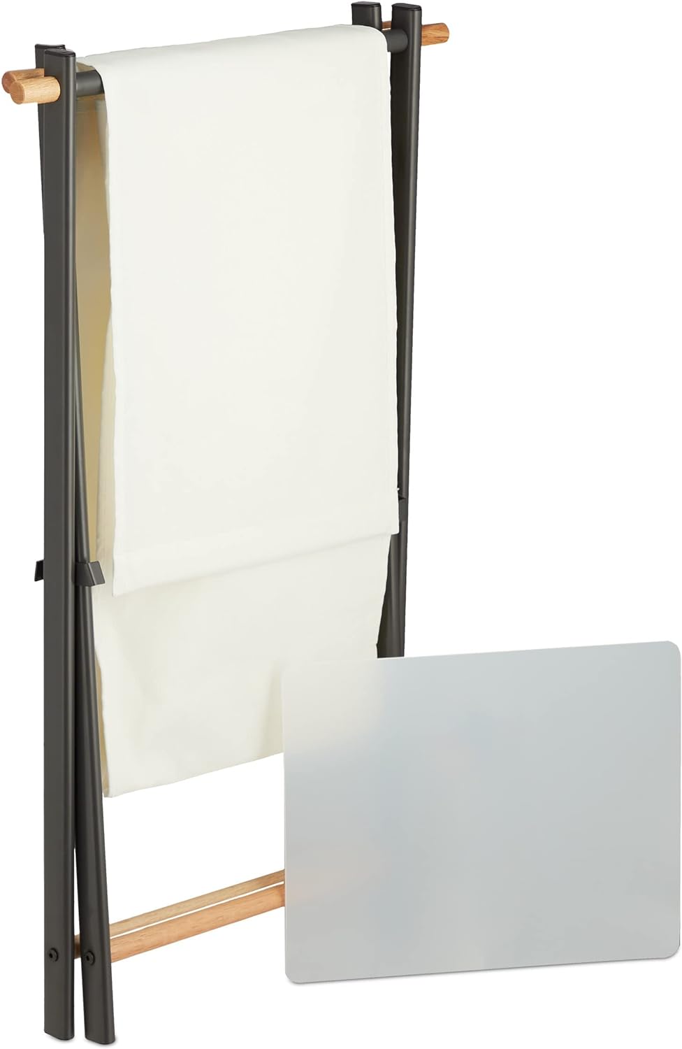 Relaxdays Wäschekorb, klappbar, Wäschesammler mit Deckel, Stahl & Stoff, 50 Liter, HBT: 71 x 45 x 42