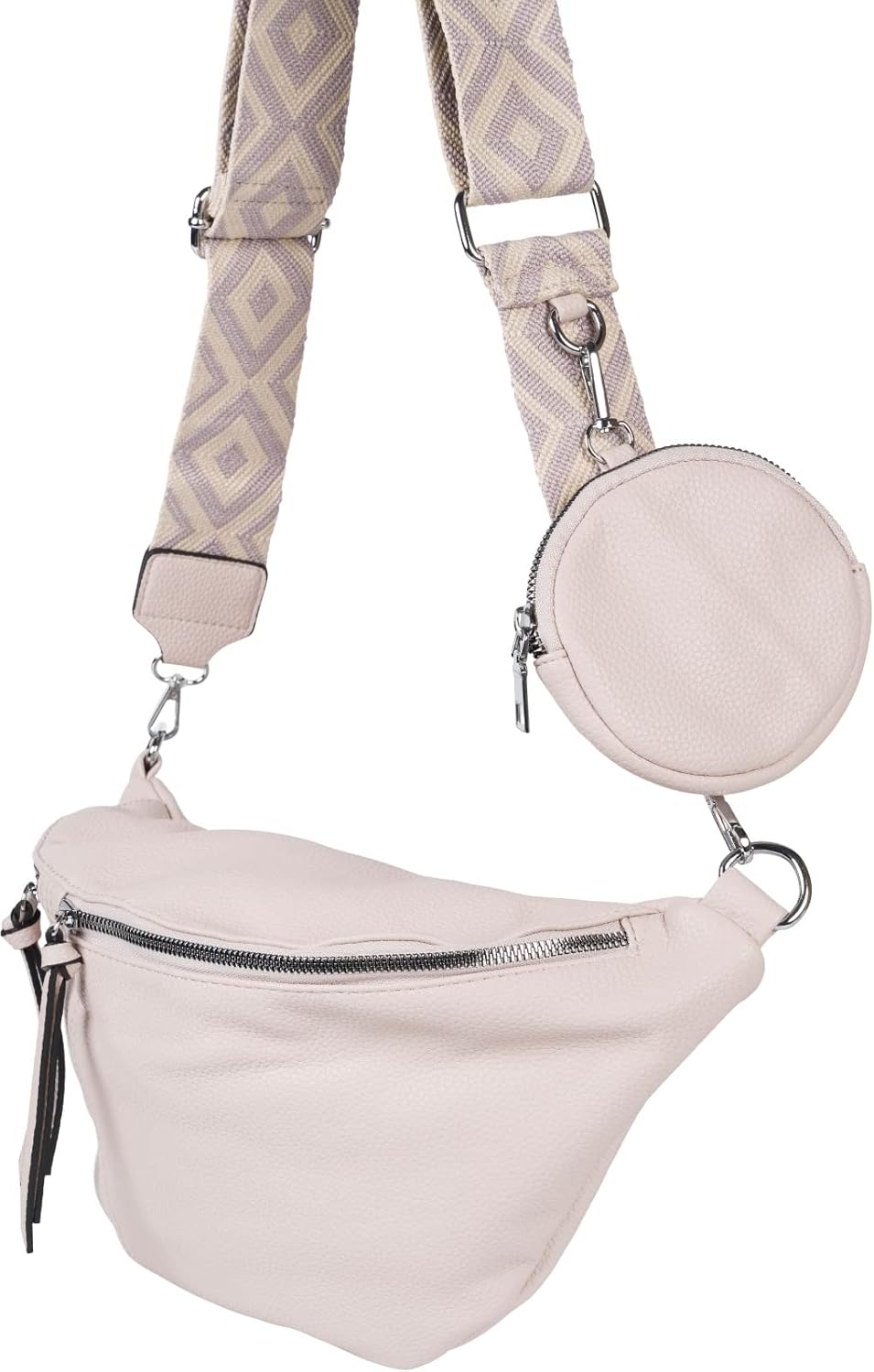 styleBREAKER Damen Halbmond Crossbody Schultertaschen Set 3-Teilig, Schultergurt mit Muster, Schlüss