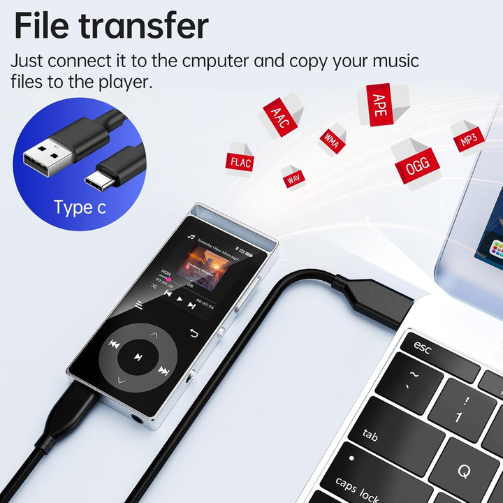 90GB MP3 Player Bluetooth 5.3, MP3-Player mit HiFi-Sound Touch-Tasten | MP3 mit Musik, Farbdisplay,