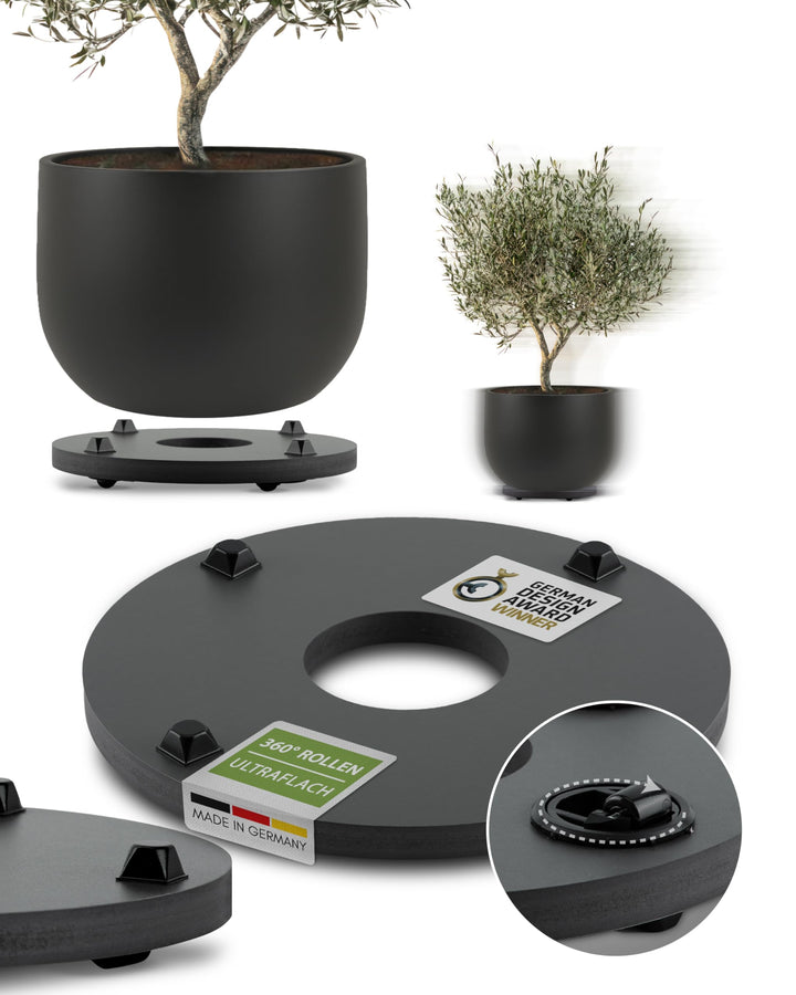 Pflanzwerk® Pflanzkübel Untersetzer *ULTRAFLACHER DESIGNER PFLANZENROLLER* Ø28cm für alle Blumentöpf