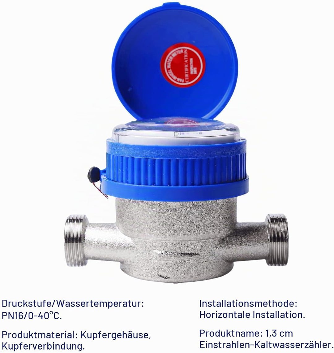 Gartenwasserzähler 1/2 Zoll Geeicht Kaltwasserzähler mit Montagezubehör &amp; Schutzabdeckung | 0-40℃ 1.