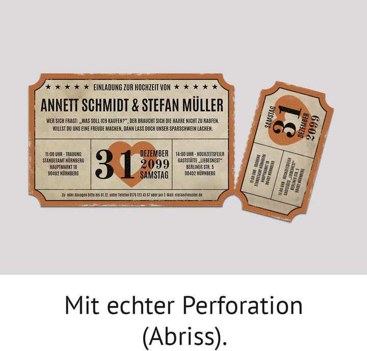 Kartenmachen.de Lasergeschnittene Hochzeitseinladungen (10 Stück) - Vintage Ticket Luftballons - Hoc