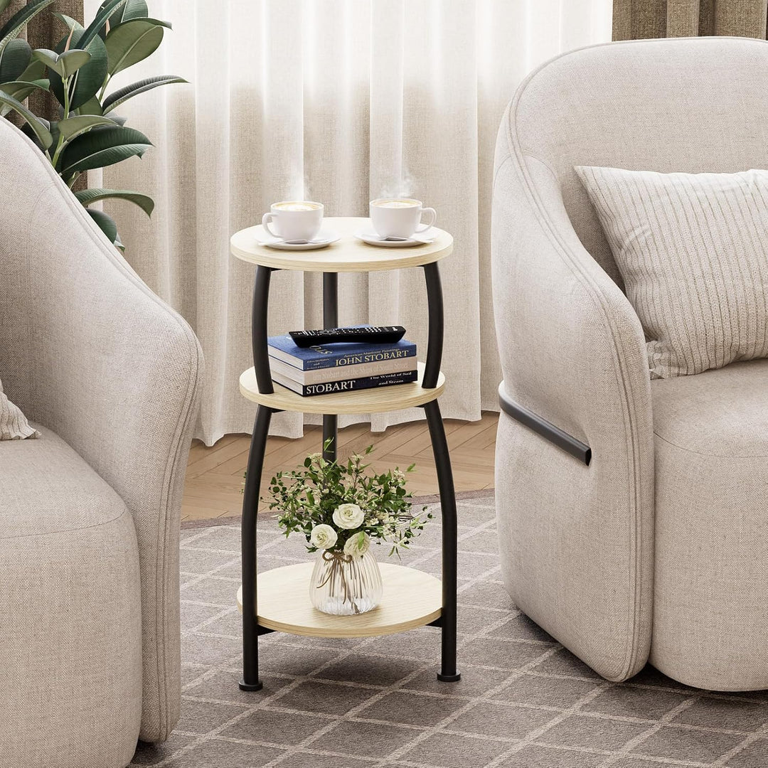 Beistelltisch rund, Kleiner Runder Tisch 3 Ebenen, Couchtisch klein mit Aufbewahrung, Nachttisch, Ka