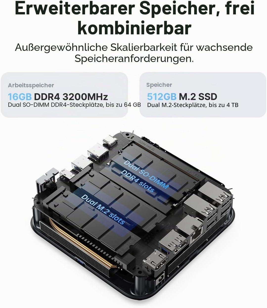 Thomson K3 Mini PC АMD Ryzen 7 7730U(8C/16T, bis zu 4,5 GHz), 16 GB DDR4 512 GB M.2 SSD Mini Desktop
