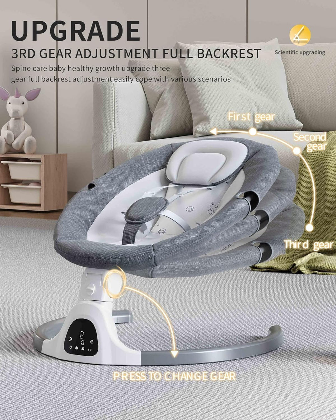 Adjustable Height Baby Swings Bluetooth, 5 Geschwindigkeit Musik-Lautsprecher mit 12 voreingestellte