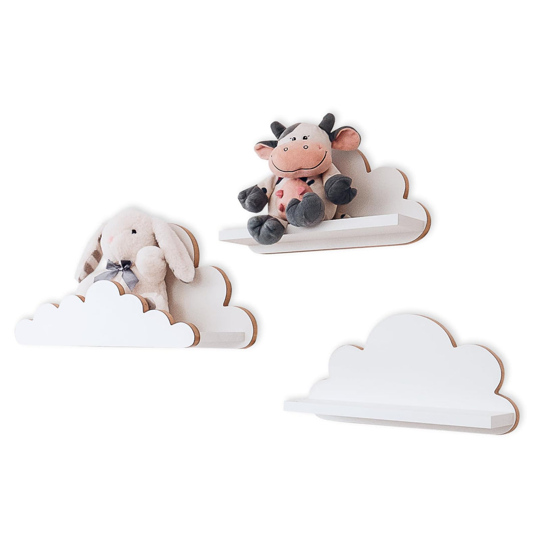 3er Set Wandregal Kinderzimmer Weiss | Babyzimmer Wolkenregal für Bücher, Spielzeug und Dekoration |