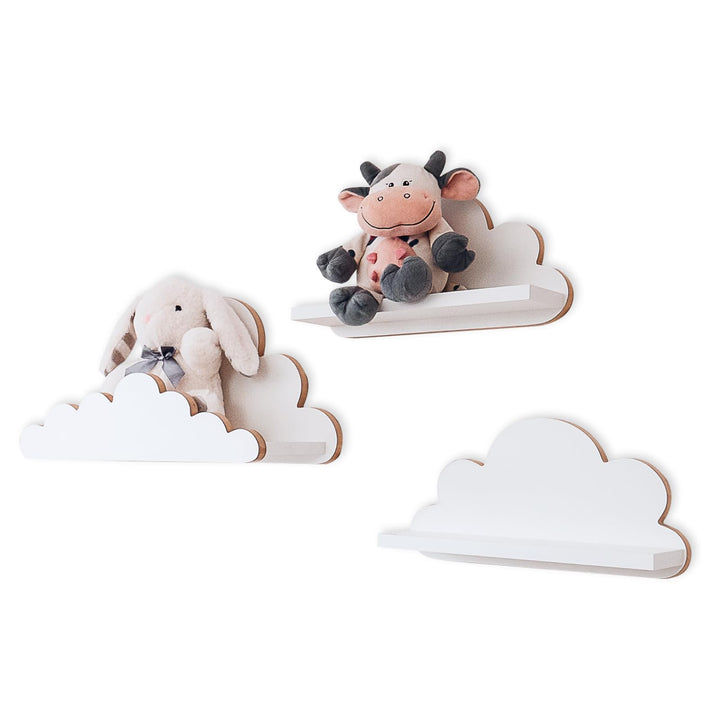 3er Set Wandregal Kinderzimmer Weiss | Babyzimmer Wolkenregal für Bücher, Spielzeug und Dekoration |