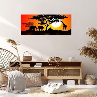 Wandbilder Dekoration Wohnzimmer Tiere Safari Savanne Giraffe Panorama Bilder auf Leinwand 120x50cm