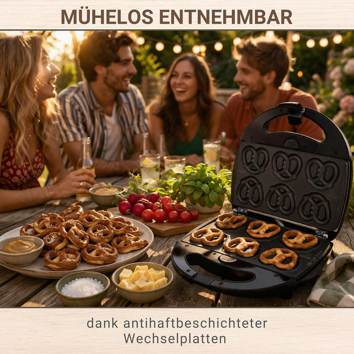 Syntrox Germany Mini Brezel Maker Chefmaker SM-1300W Mini Soft Pretzel mit herausnehmbaren Backplatt