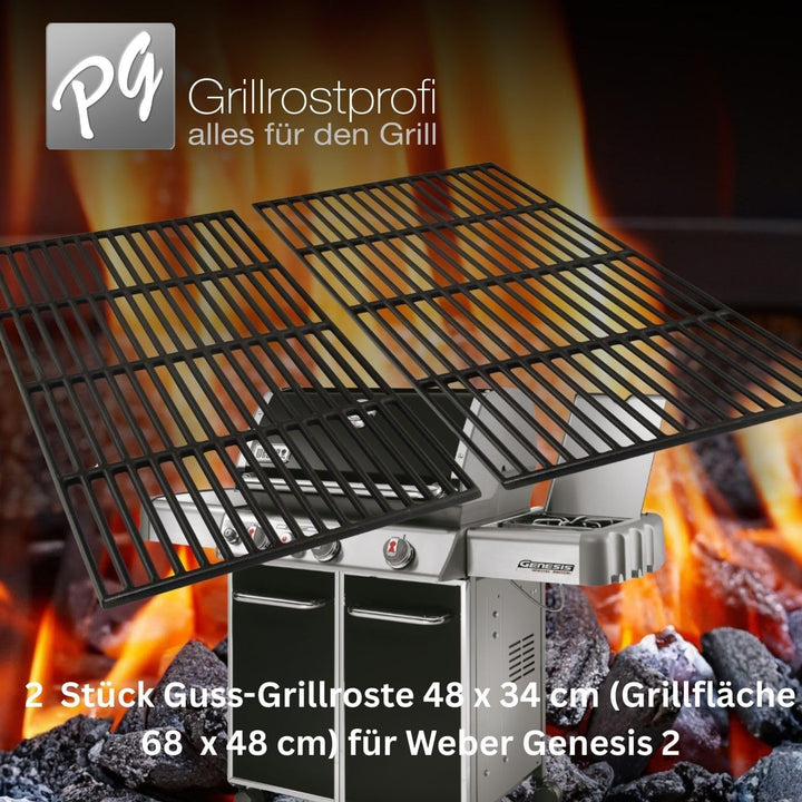 Grillrostprofi 48 x 34 cm Grillrost Edelstahl Gusseisen emailliert für Weber Genesis II E-310, Genes