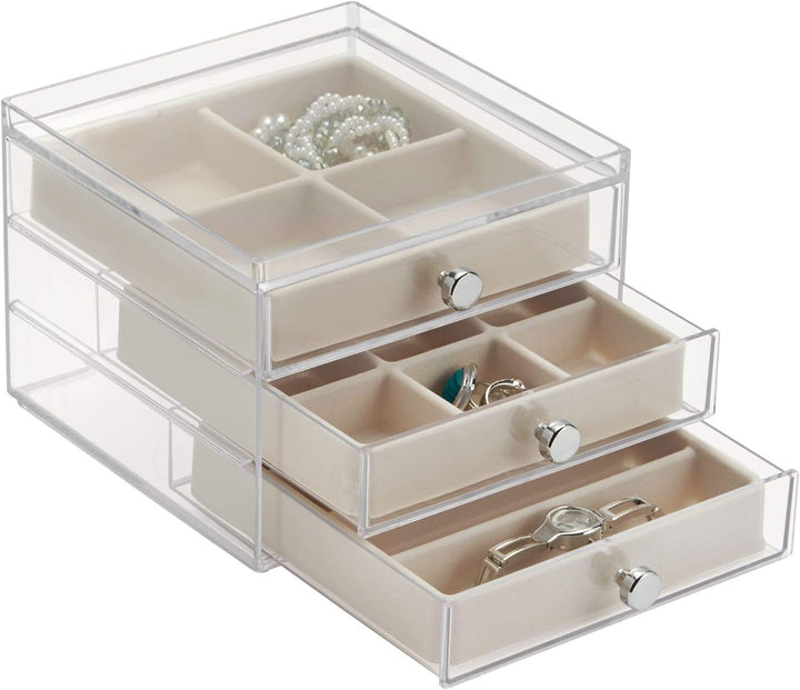 iDesign Clarity Schmuckkästchen mit 3 Schubladen und Einsätzen, Kunststoff, durchsichtig, 16,5 x 17,
