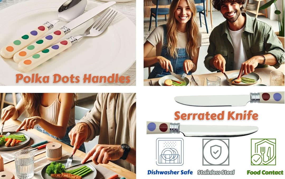 EXZACT Besteckset 20-teilig mit Polka Dots, Spiegelpolierter Edelstahl, Service für 4 inklusive: Taf
