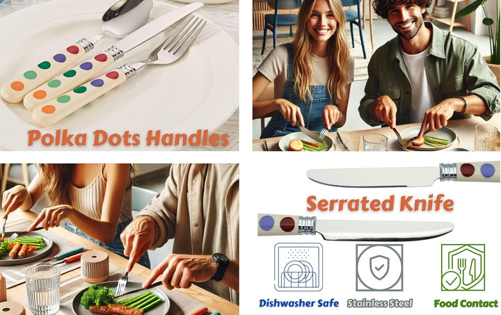 EXZACT Besteckset 20-teilig mit Polka Dots, Spiegelpolierter Edelstahl, Service für 4 inklusive: Taf