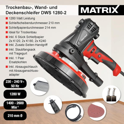 Matrix Profi Trockenbauschleifer 1280Watt Deckenschleifer Wandschleifer DWS 1280-2 | 225mm | 230V |